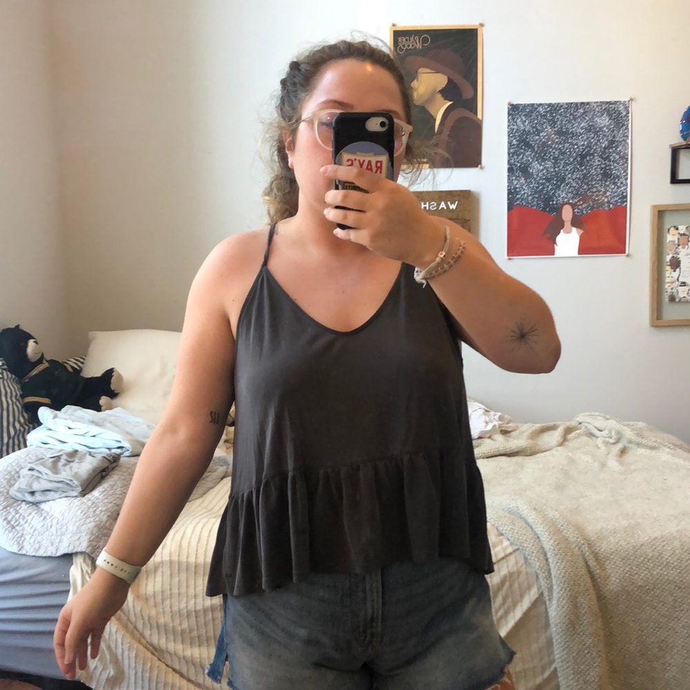 AEO Soft and Sexy Grey Peplum Tank Top